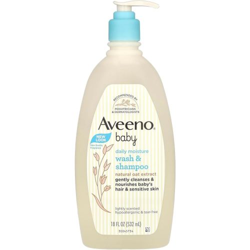 Aveeno Baby Daily Moisture Wash & Shampoo, Tear-Free, 18 fl. oz