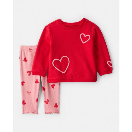 Baby Girl Valentine's Day 2-Piece Heart French Terry Tee & Pant Set - Red | Carter's