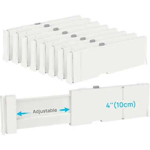 Vtopmart Drawer Dividers for Clothes 8 Pack, Adjustable 4" High Expandable from 11.3"-17" Dresser Drawer Organizer, Plastic Drawers Separators for Dresser, Baby Clothes, Kitchen and Office Storage