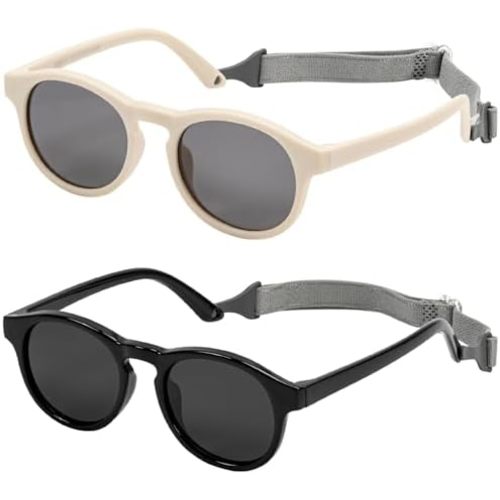 Baby Sunglasses, 2Pack Toddler Sunglasses with Strap for 3-24M, Polarized Infant Sunglasses 0-2 Year