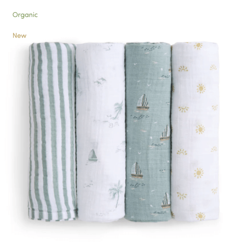 aden + anais Organic Cotton Muslin Swaddles in Sailing Seas 4 Pack