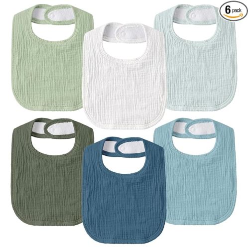 GLLQUEN BABY Muslin Drool Bibs for Boys Girls 6 Pack, Adjustable Baby Bibs for Drooling and Teething, Soft Cotton Baby Bandana Bib for Newborn Feeding Essentials (Green)