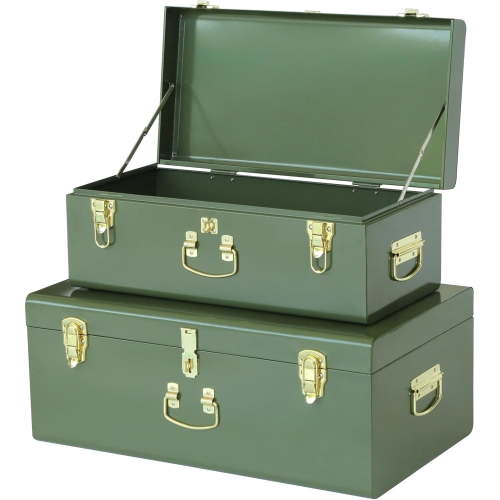 HofferRuffer Decorative Metal Box, Set of 2 Storage Organizer with Lock Hole and Handle, Toy Box for Kids, 23.8X14.2X9.5 Inches (Green)