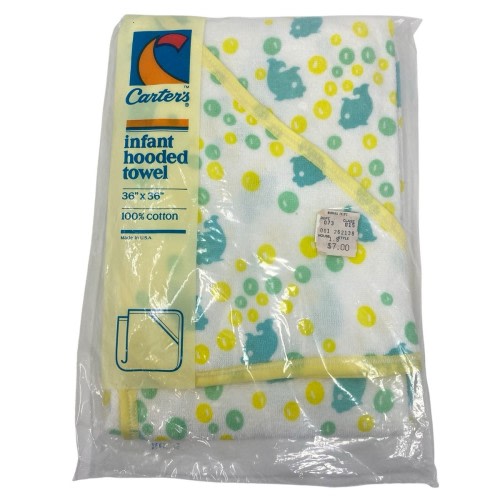 Vintage Carters Baby Terry Cotton Hooded Bath Towel FISH 32"x40" new NOS