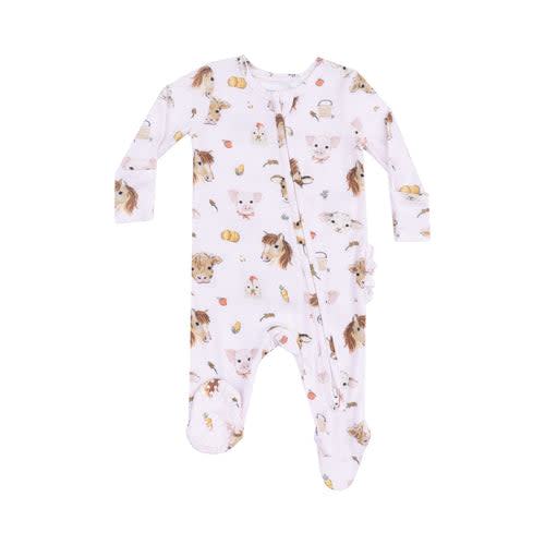 2 Way Zipper Ruffle Back Footie - Vintage Animals Faces Pink – Angel Dear