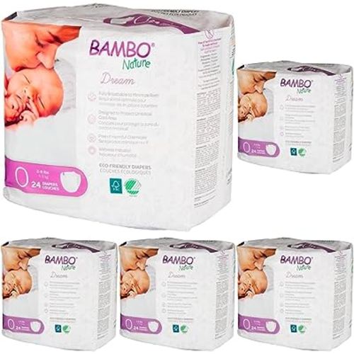 Bambo Nature Diapers, Size 0, 24 Count | Premium | Pack of 5 | Baby