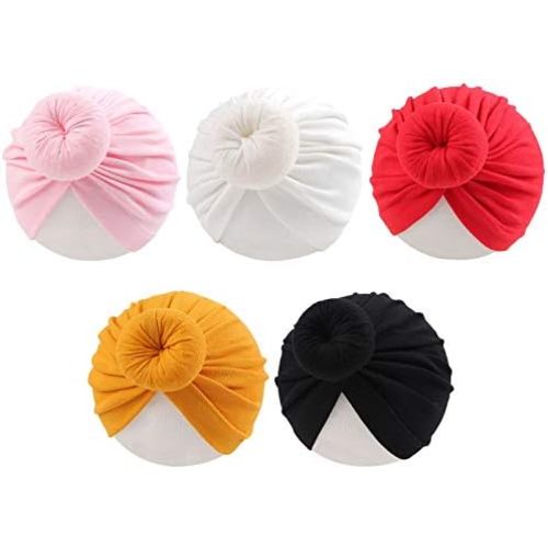Baby Girl Turban Newborn Beanies Hat 5 Pieces Cotton Infant Girls Headwraps Toddler Kids Hats 0-3 Years