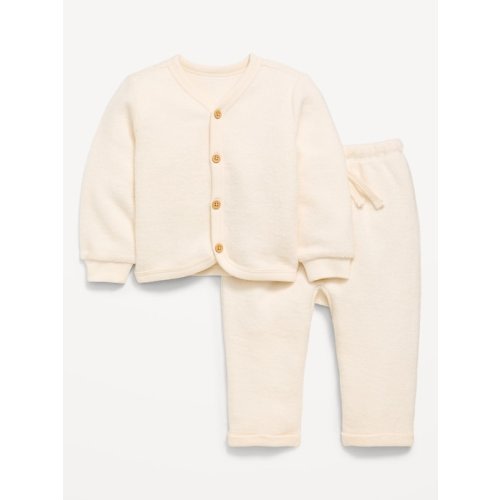 Long-Sleeve Button Front Fleece Top and Pants Set for Baby