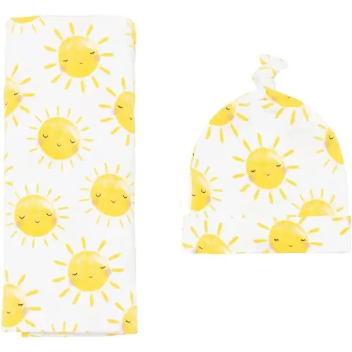Little Sleepies Swaddle & Hat Set, Baby Swaddles Newborns, Soft Viscose from Bamboo Swaddle Blanket Wrap (Sunshine)