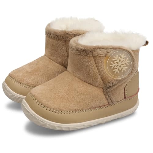 L-RUN Baby Boots for Infant Toddler Boys Girls Ankle Warm Suede Plush Lining House Slippers Little Kids Winter Shoes for Indoor Outdoor Walking