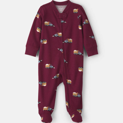 Baby Boy Construction Truck 100% Cotton 2-Way Zip Sleeper - Burgundy | Carter’s Oshkosh Canada