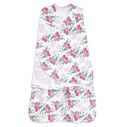 HALO 100% Cotton Sleepsack Swaddle, 3-Way Adjustable Wearable Blanket, TOG 1.5, Stems, Newborn, 0-3 Months
