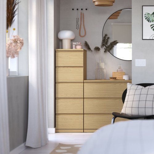 STORKLINTA 5-drawer dresser - oak effect/anchor/unlock function 15 3/4x18 7/8x47 1/4 "