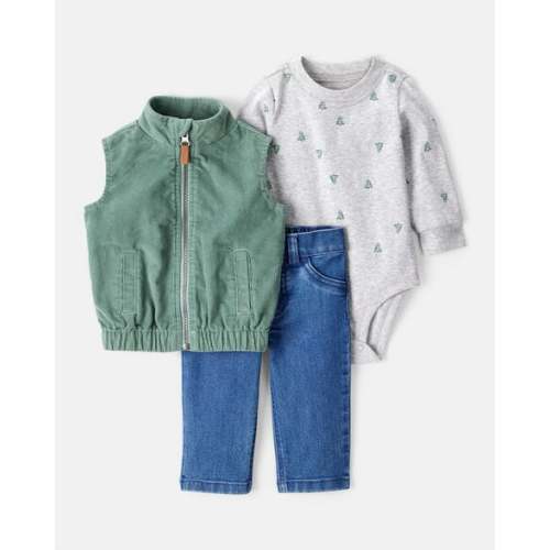 Baby Boy 3-Piece Corduroy Vest, Bodysuit & Pant Set - Green | Carter's