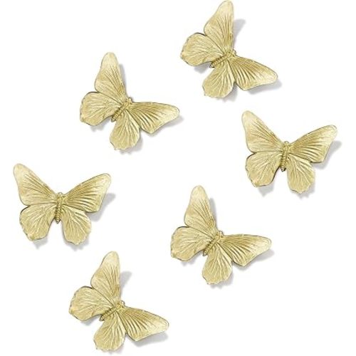 GUSFREUD 3D Butterfly Wall Decor Set – Resin Wall Decor for Living Room, Bedroom, Bathroom, Dining Room, Outdoor and Gallery Walls - Antique Gold - Set of 6