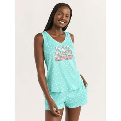Joyspun Women's Printed Tank Top and Shorts Pajama Set, 2-Piece, Sizes XS-3X