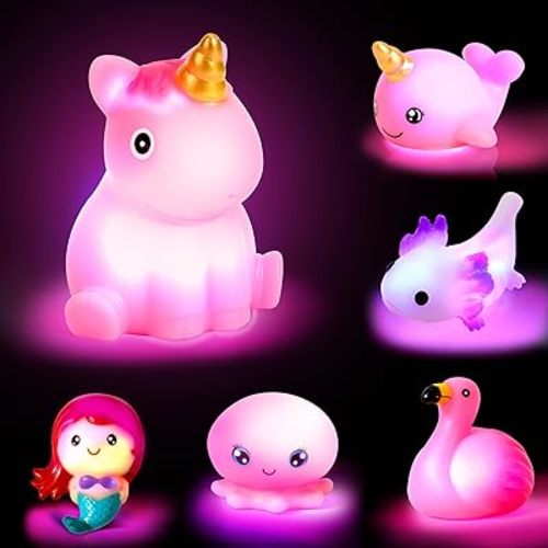 TOY Life 6 PC Mermaid Light Up Bath Toy for Toddler , No Hole, Bath Toys for Kids Ages 4-8, Make Fun Bath-Time Gifts for Birthdays, Easter. Ideal for Use in The Shower, Bathtub, or Swimming Pool.