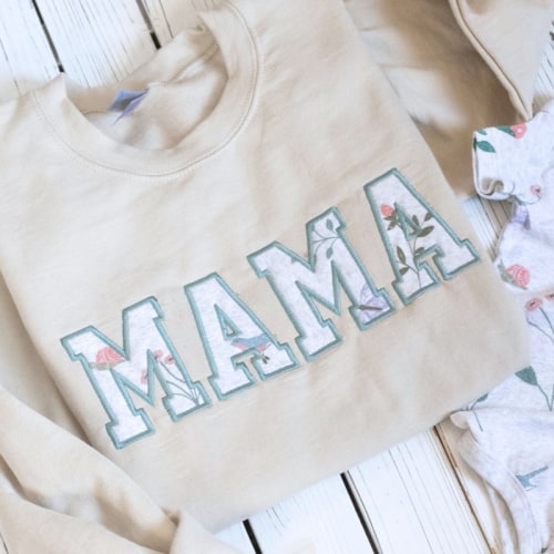 Custom Keepsake Sweater | MAMA Embroidered Keepsake Sweatshirt With Kids Names on Sleeve