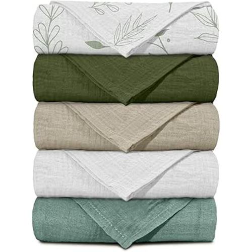 Muslin Receiving Blankets 5 Pack, Soft Swaddle Wraps for Newborn Babies