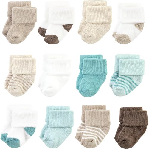 Hudson Baby Unisex Baby Cotton Rich Newborn and Terry Socks, Teal Brown Stripe, 0-6 Months