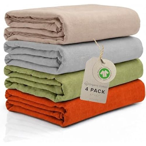 Salt Earth 47"x 47" GOTS 100% Organic Cotton Swaddle Blanket 4 Pack (Solid)