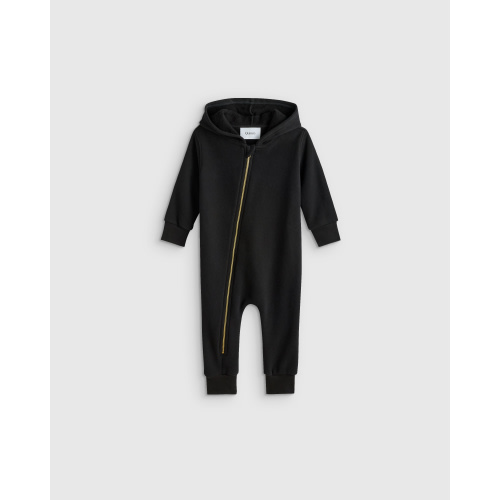 100% Organic Cotton Hooded Moto Romper  in Black