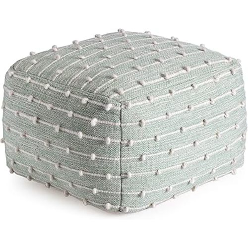 Anji Mountain 100% Handmade & Handcrafted Comfortable Home Décor Pouf Ottoman Footrest for Living Room, Bedroom, Nursery, Kidsroom, Patio Furniture - (22" x 22" x 16"- Teal,Ivory)