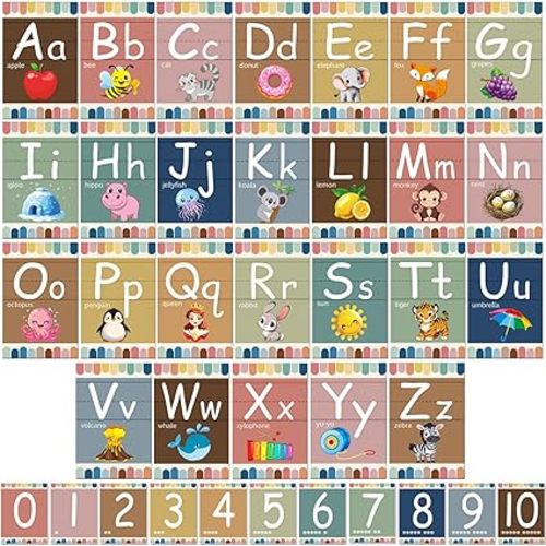 Adduster Bulletin Board Letters - ABC Alphabet Poster Classroom Decor Set Preschool English Poster Kindergarten/Primary School Classroom Wall Decor Daycare/Homeschool Supplies 10inx5.5in (Boho-cartoon pattern)