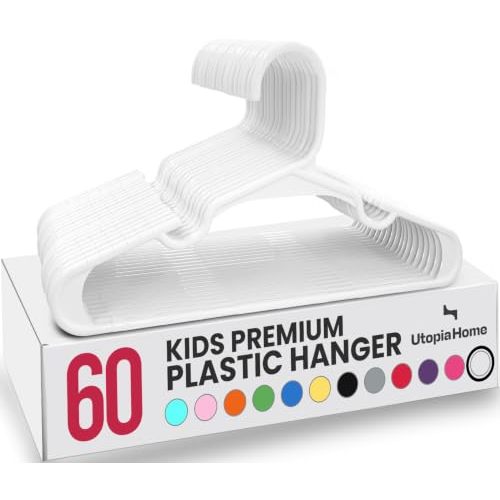 Utopia Home Kids Hangers 60 Pack – 11.5 Inch Baby Closet Hangers White | Plastic baby hangers | Fits children's & infant clothes | Gentle on delicate garments
