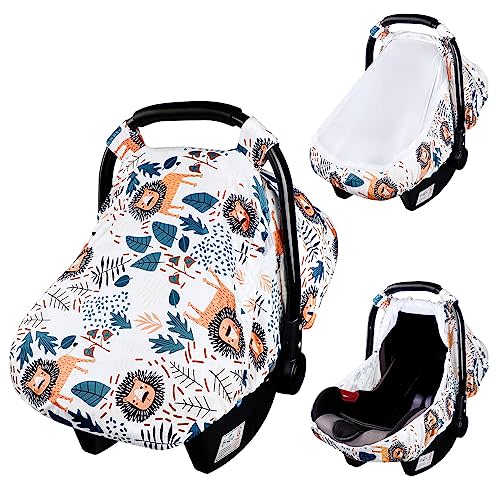 SWESEN Car Seat Covers for Babies, Lion Baby Car Seat Cover with Zipper Mesh, Carseat Cover Boy, Stretchy Infant Carseat Canopy, Animal