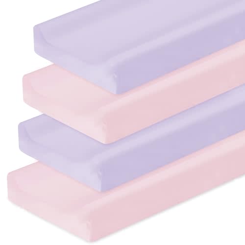 Changing Pad Cover for Girls 4 Pack, Baby Fitted Changing Table Cover Sheets, Soft Breathable for 32"x16" Diaper Change Table Pad, Bassinet Sheets Neutral - Pink and Violet