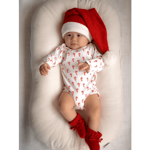 Candy Cane / Organic Pointelle Long Sleeve Bodysuit