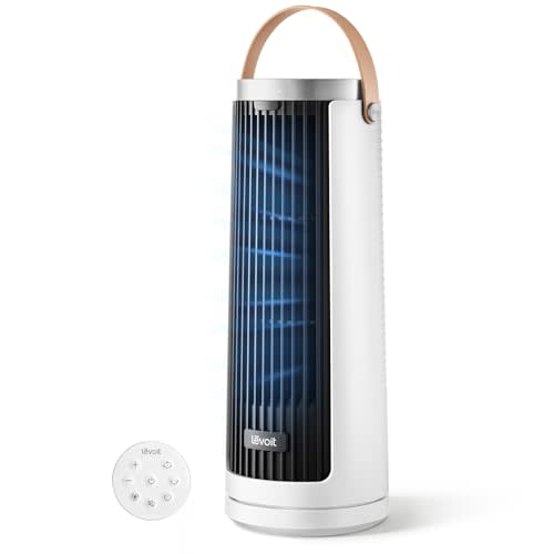 Levoit Tower Fan for Bedroom, 20dB Quiet Desk Fan, Portable Fan with 23ft/s | 3 Angles 4 Speeds Mini Oscillating Fan, DC Motor, Bladeless, Easy to Carry, Remoter, 12H Timer, for Home, Room, Office, White