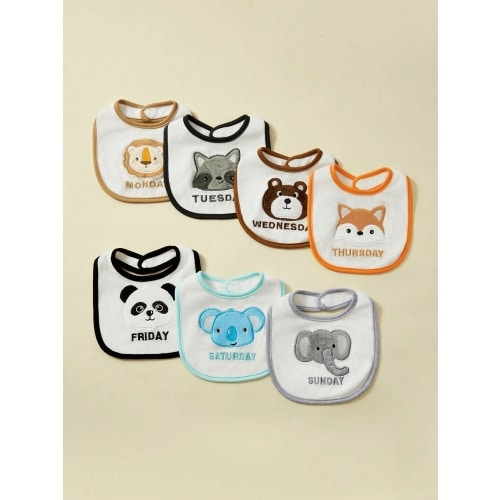 7pcs Baby Cartoon Animal Bibs, Soft Plush Drool Cloths