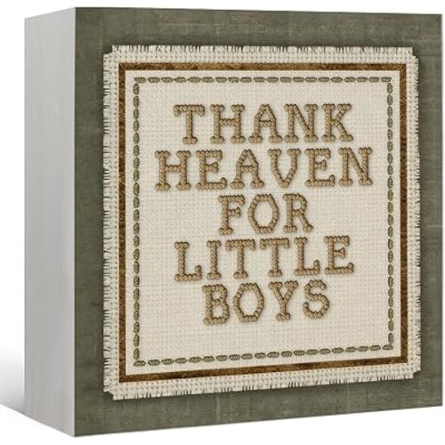 Boys Nursery Wooden Sign Decor Green Heaven for Little Boys Decorations Wood Block Signs, Newborn Gifts, Retro It's A Boy Sign, Baby Shower Decorations Gift for Boy Room Desk Shelf 5X5
