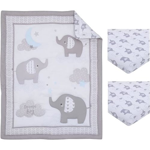 Warner Brothers Harry Potter Magical Moments Grey and White Hogwarts 3 Piece Nursery Mini Crib Bedding Set - Comforter and Two Fitted Mini Crib Sheets