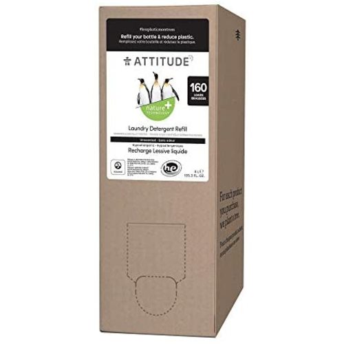 ATTITUDE Laundry Detergent, Plant and Mineral-Based Formula, He, Vegan and Cruelty-free Washing Machine and Household Products, Bulk Refill Format, Unscented, 160 Loads, 135.26 Fl Oz