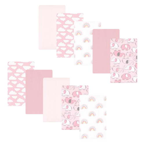Luvable Friends Hudson Baby Flannel Burp Cloths 10pk, Pink Elephant Parade