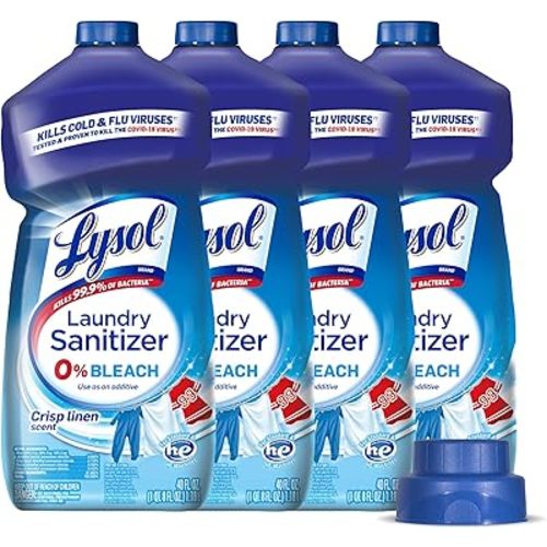 Lysol Disinfectant Laundry Sanitizer, Laundry Detergent Additive, Color Safe Bleach Alternative, Laundry Odor Eliminator, Kills Bacteria & Viruses, Crisp Linen Scent, 40 fl oz (pack of 4)