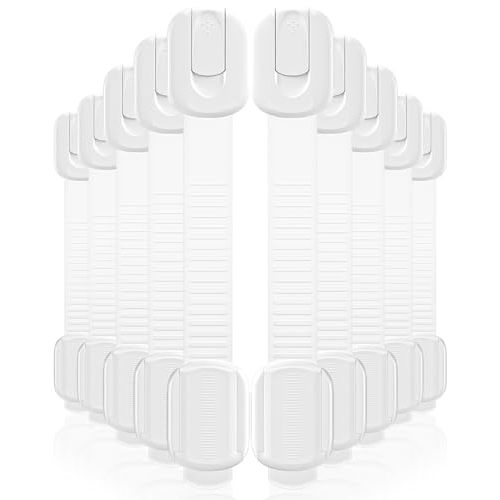 10 Pack Cabinet Locks Baby Proofing, Child Proof Cabinet Locks with 3M Adhesive - Easy Installation with Adjustable Straps, Multi-Purpose Child Safety Latches for Drawers Fridge Trash Cans Toilets