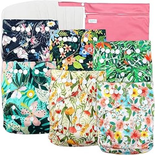 Leekalos Cloth Diapers Reusable for Boys and Girls, Baby Diaper Cloth with Inserts & Wet Bag One Size