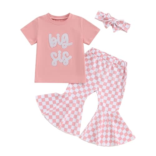 Bonangber Big Sister Little Sister Matching Outfits Summer Clothes Short Sleeve Romper Big Sister Shirt Bell Bottoms Set