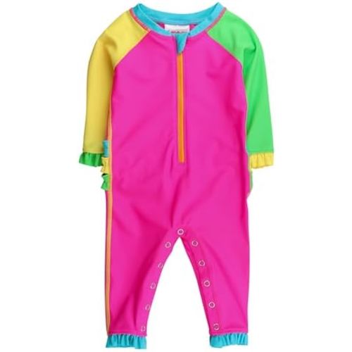 RuffleButts Baby Girls UPF50+ Sun Protected Full Length Long Sleeve Rash Guard One Piece Swimsuit