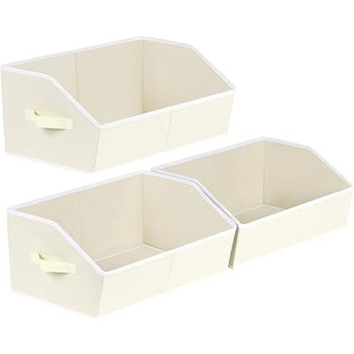 Homsorout Trapezoid Closet Shelf Organizer - Large Baskets for Organizing, Fabric Storage Box for Shelves, Cube Storage Bins for Clothes, Books, Blankets, 3 Pack, Beige