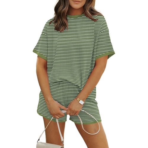 MARZXIN Women 2 Piece Shorts Set 2026 Casual Summer Cruise Outfits Ribbed Loose Short Sleeve Pocket Matching Lounge Sets