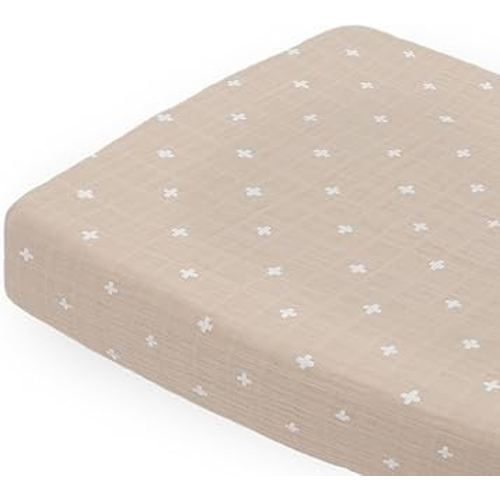 Little Unicorn Premium Changing Pad Cover | Extra Soft & Breathable Muslin Fabric (Taupe Cross)