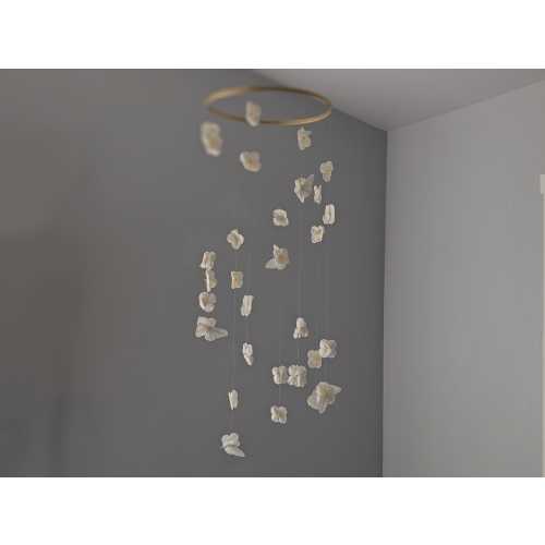 Cream Floral Butterfly Baby Mobile - Whimsical Flower Mobile - Baby Girl Crib Hanging - White Nursery Decor - Spinning Beige Butterflies