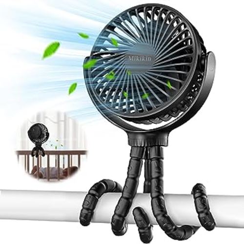 Baby Stroller Fan, Mini Portable Personal Handheld Fan,Clip on Fan with Flexible Tripod, USB Rechargeable Cooling Desk Fan for Travel, Car Seat, Camping, Bedroom(Black)