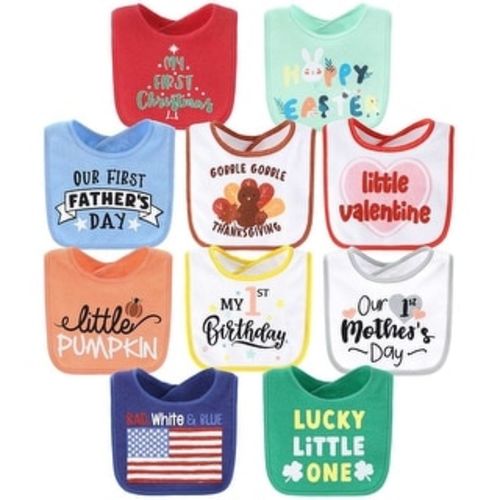 The Peanutshell Baby First Holiday Bibs Set for Boys or Girls, Terry Cloth, Feeding, Drooling, 10 Pack