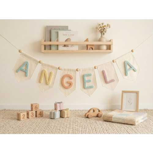 Custom Baby Name Banner, Personalized Yarn Letters on Canvas, Nursery Wall Decor, Kids Room Garland, Neutral Baby Shower Gift